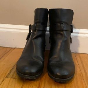 JUSTFAB Black Faux Leather Heeled Booties